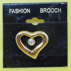 Vintage Rhinestone Heart Brooch Heart Brooch Gold Tone Open Heart Brooch On Card